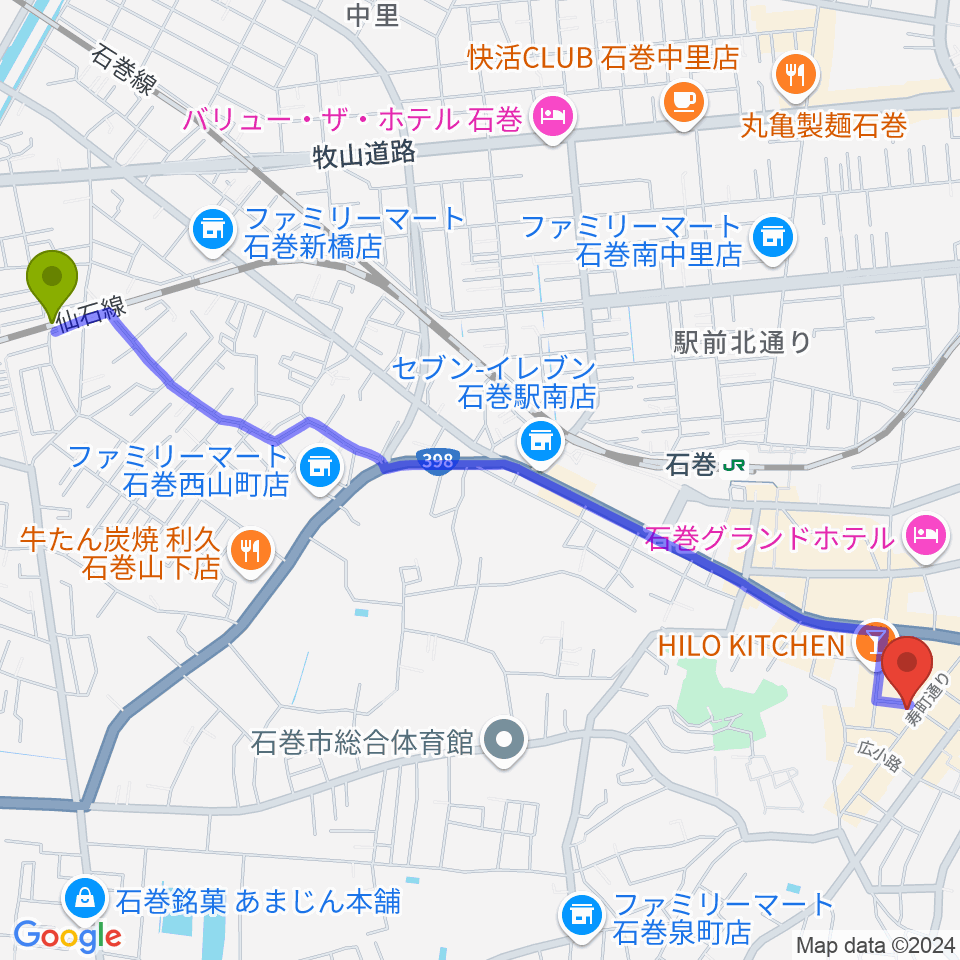 陸前山下駅からARCOスタジオへのルートマップ地図