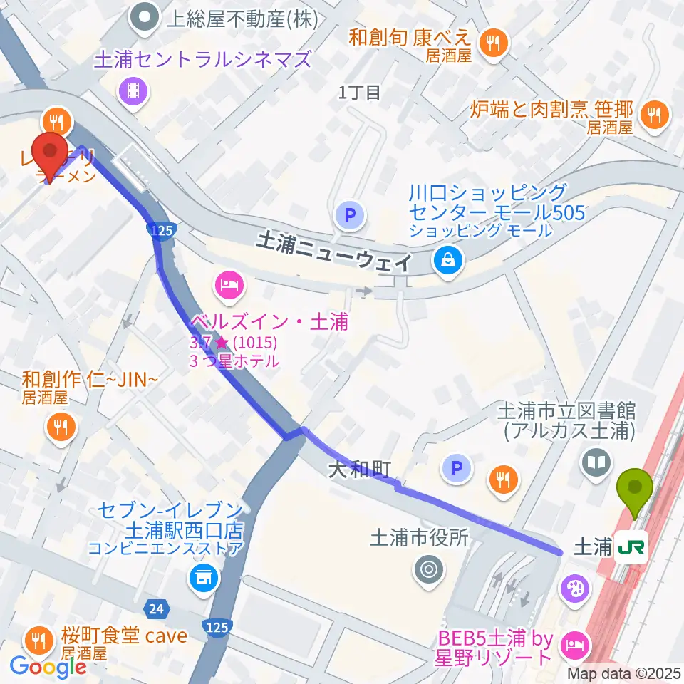 サケクラすのっぶの最寄駅土浦駅からの徒歩ルート（約8分）地図