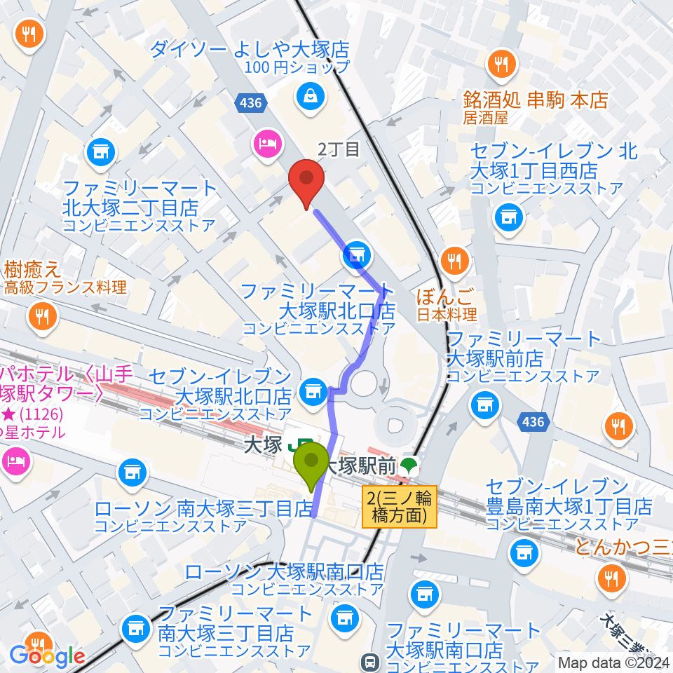 大塚Hearts+の最寄駅大塚駅からの徒歩ルート（約3分）地図