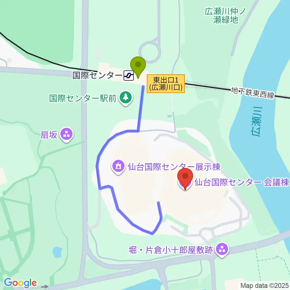 仙台国際センターの最寄駅国際センター駅からの徒歩ルート（約3分）地図