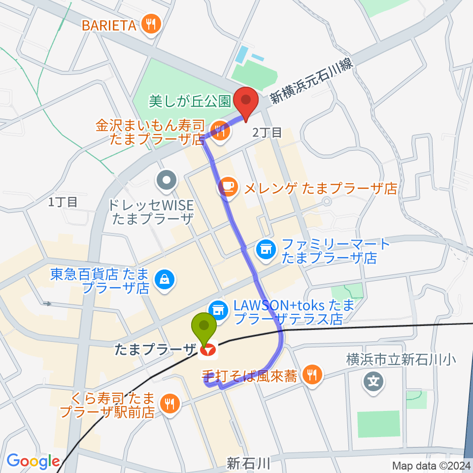 たまプラーザ STUDIO21の最寄駅たまプラーザ駅からの徒歩ルート（約8分）地図