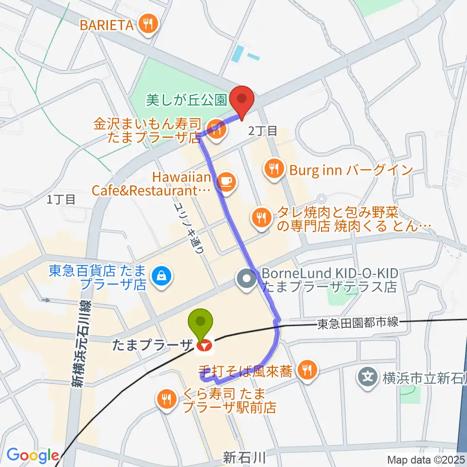 たまプラーザ STUDIO21の最寄駅たまプラーザ駅からの徒歩ルート（約8分）地図