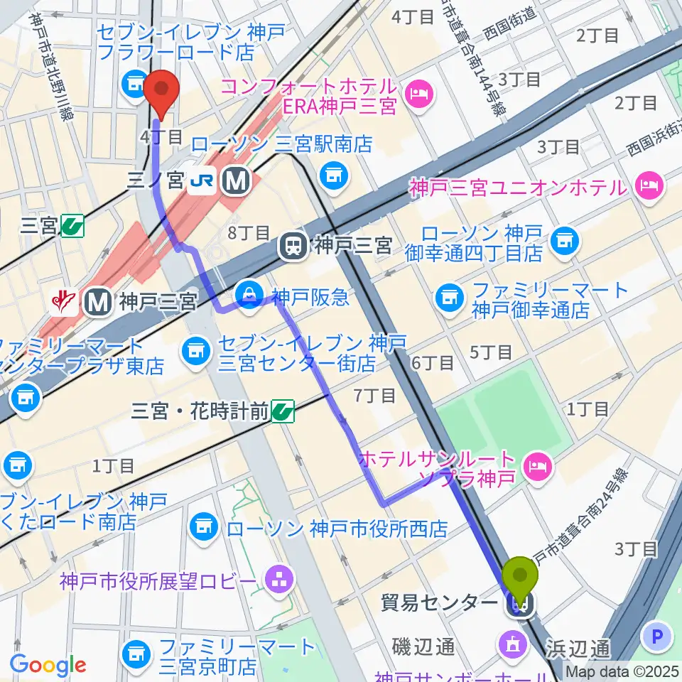 貿易センター駅からサウンド・トアへのルートマップ地図