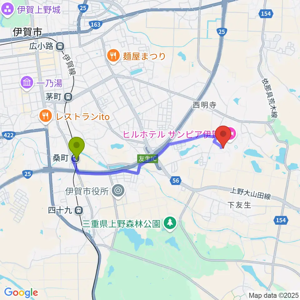 伊賀市文化会館の最寄駅桑町駅からの徒歩ルート（約31分）地図