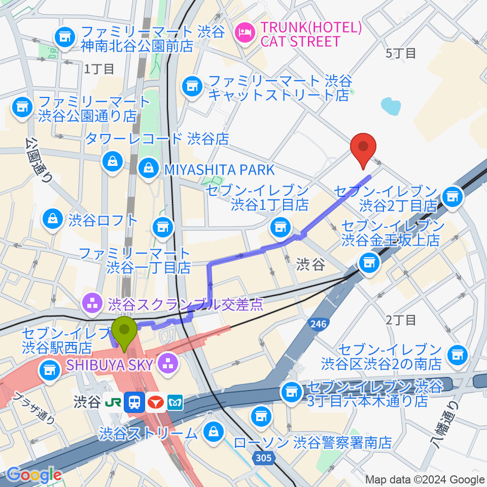 DDD青山クロスシアターの最寄駅渋谷駅からの徒歩ルート（約10分）地図