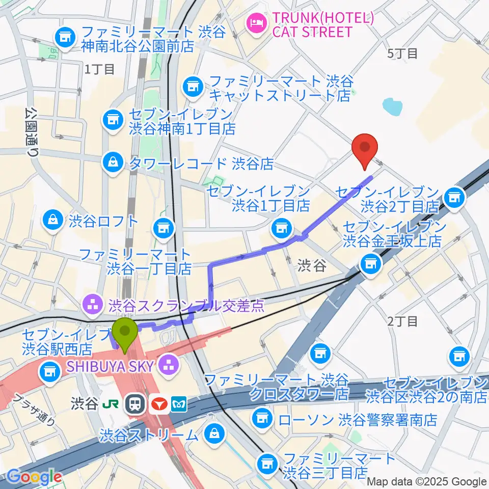 DDD青山クロスシアターの最寄駅渋谷駅からの徒歩ルート（約10分）地図