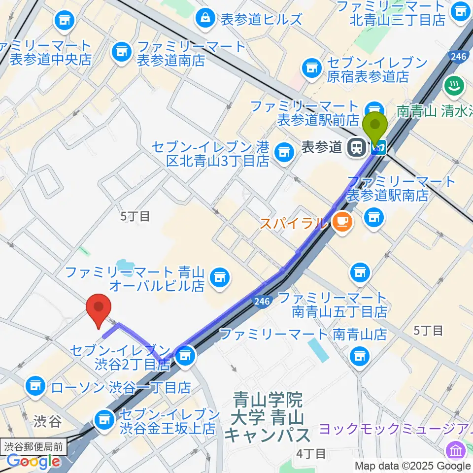 表参道駅からDDD青山クロスシアターへのルートマップ地図