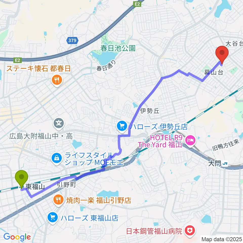 東福山駅から杉原津弥子ギター教室へのルートマップ地図