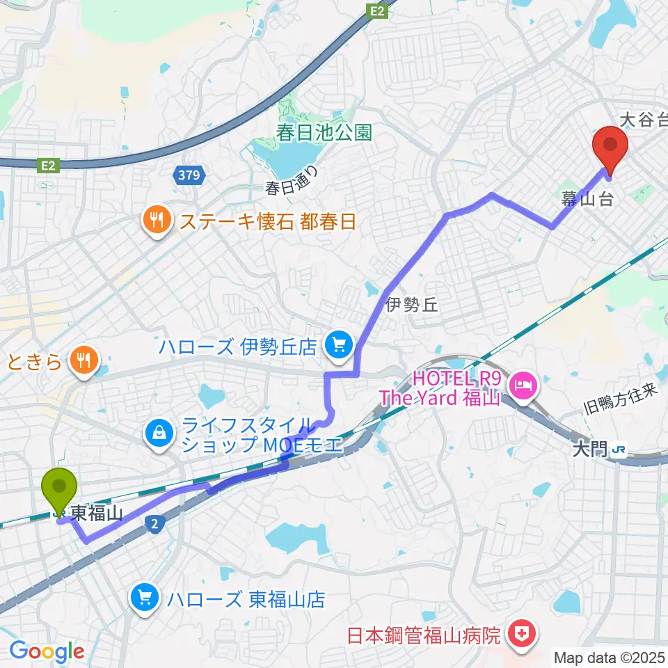 東福山駅から杉原津弥子ギター教室へのルートマップ地図