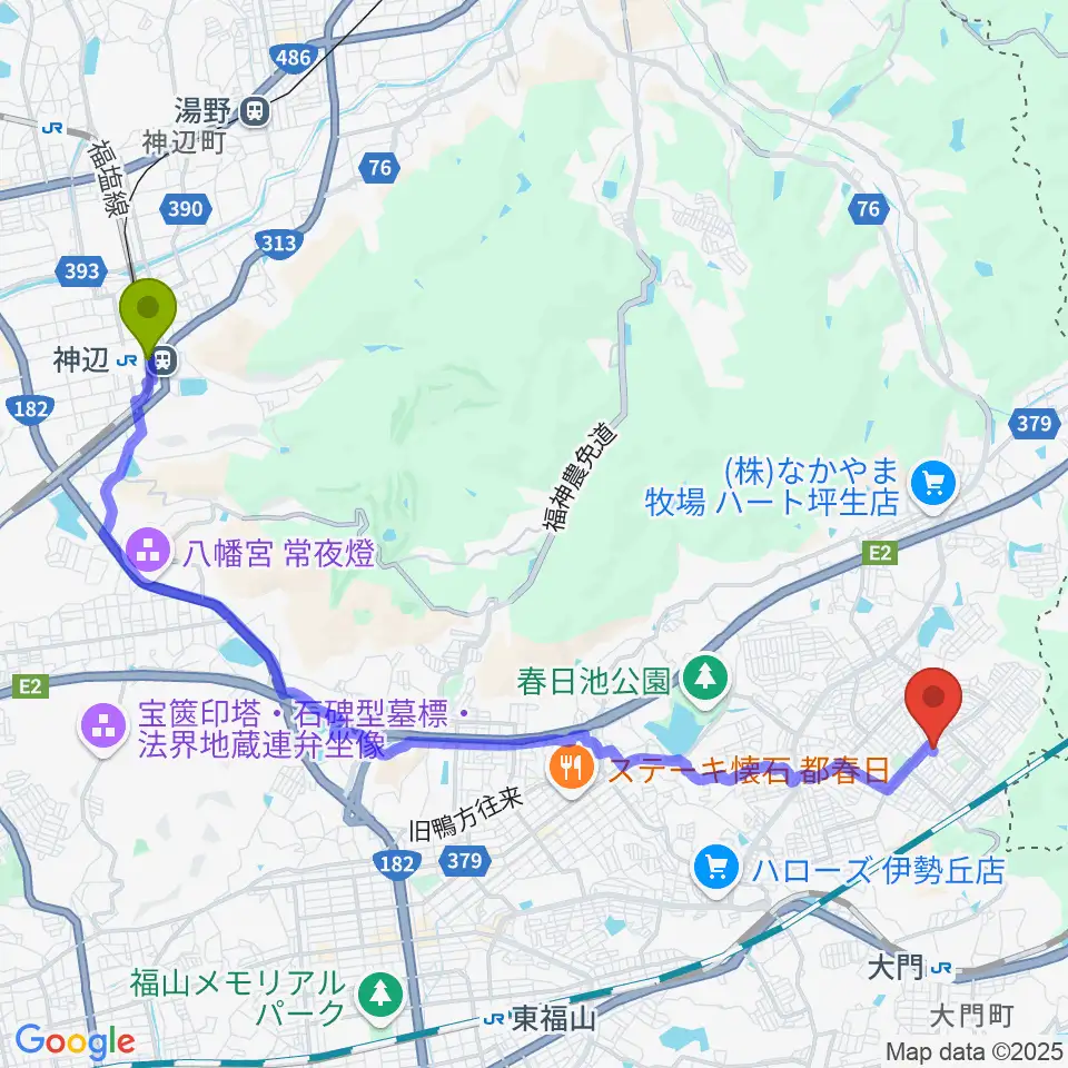 神辺駅から杉原津弥子ギター教室へのルートマップ地図