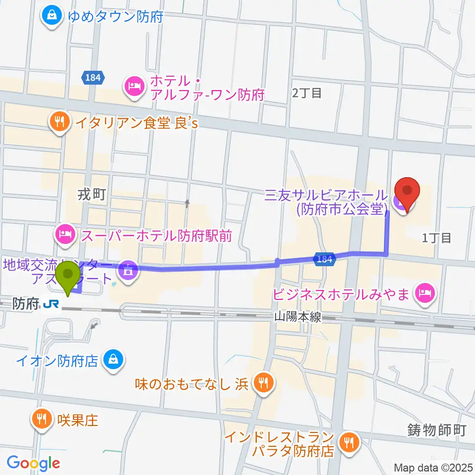 三友サルビアホールの最寄駅防府駅からの徒歩ルート（約12分）地図