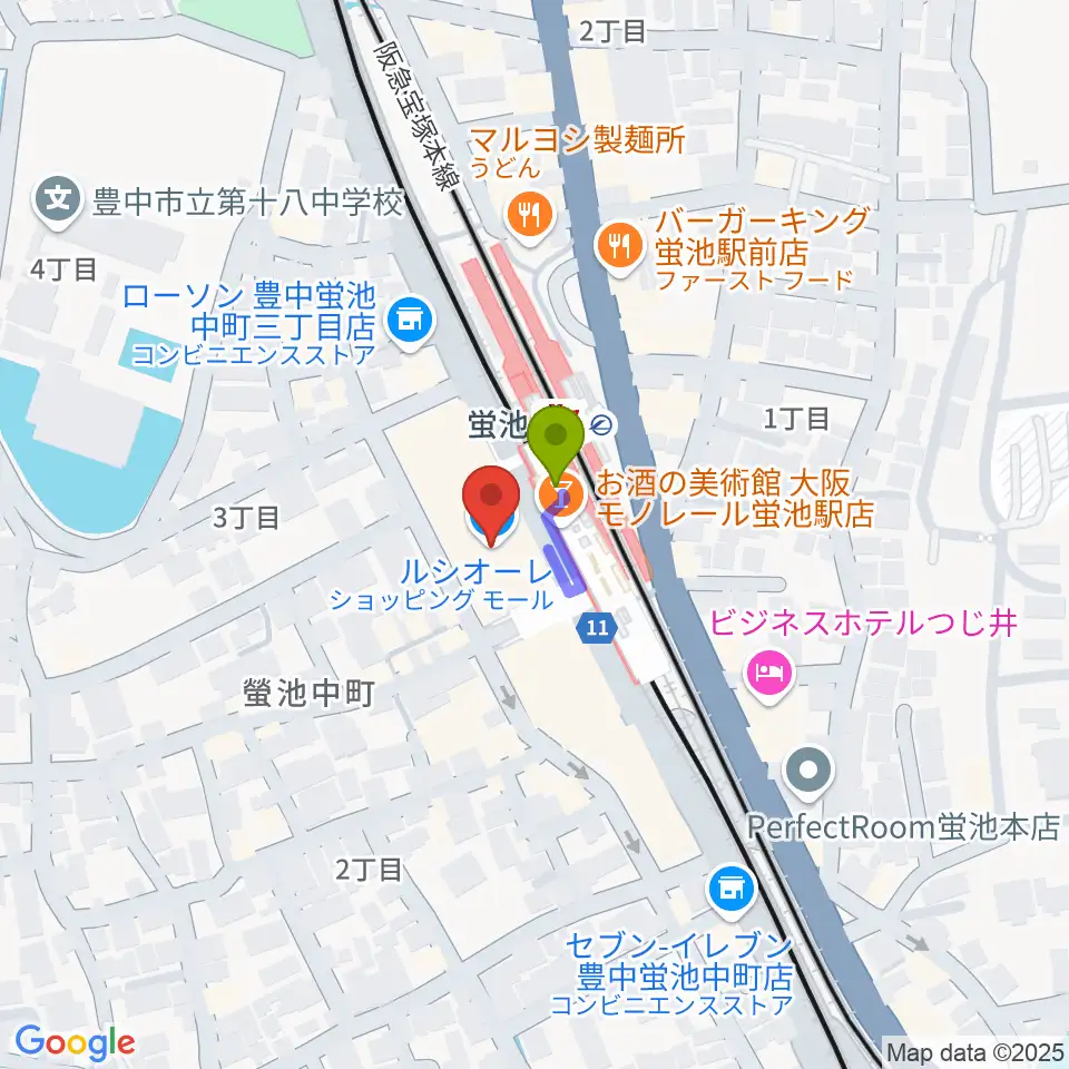 蛍池公民館の最寄駅蛍池駅からの徒歩ルート（約1分）地図