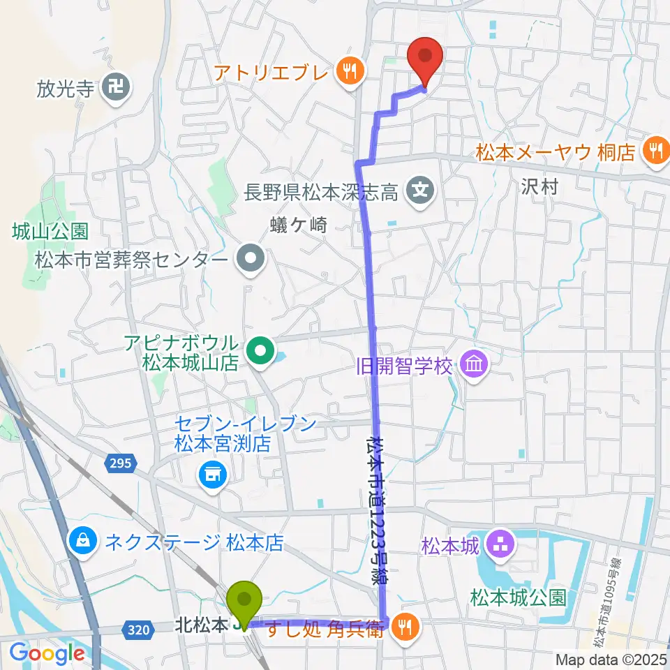 小口音楽教室 Oguchi Music Schoolの最寄駅北松本駅からの徒歩ルート（約26分）地図