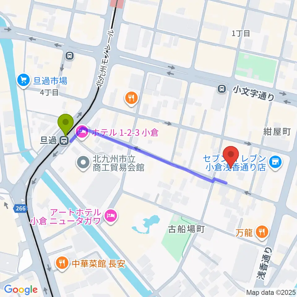 小倉UN kokuraの最寄駅旦過駅からの徒歩ルート（約4分）地図