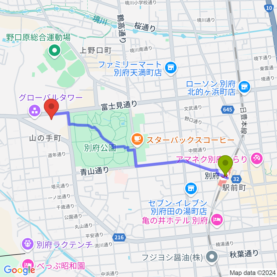 別府ビーコンプラザの最寄駅別府駅からの徒歩ルート 約21分 Mdata