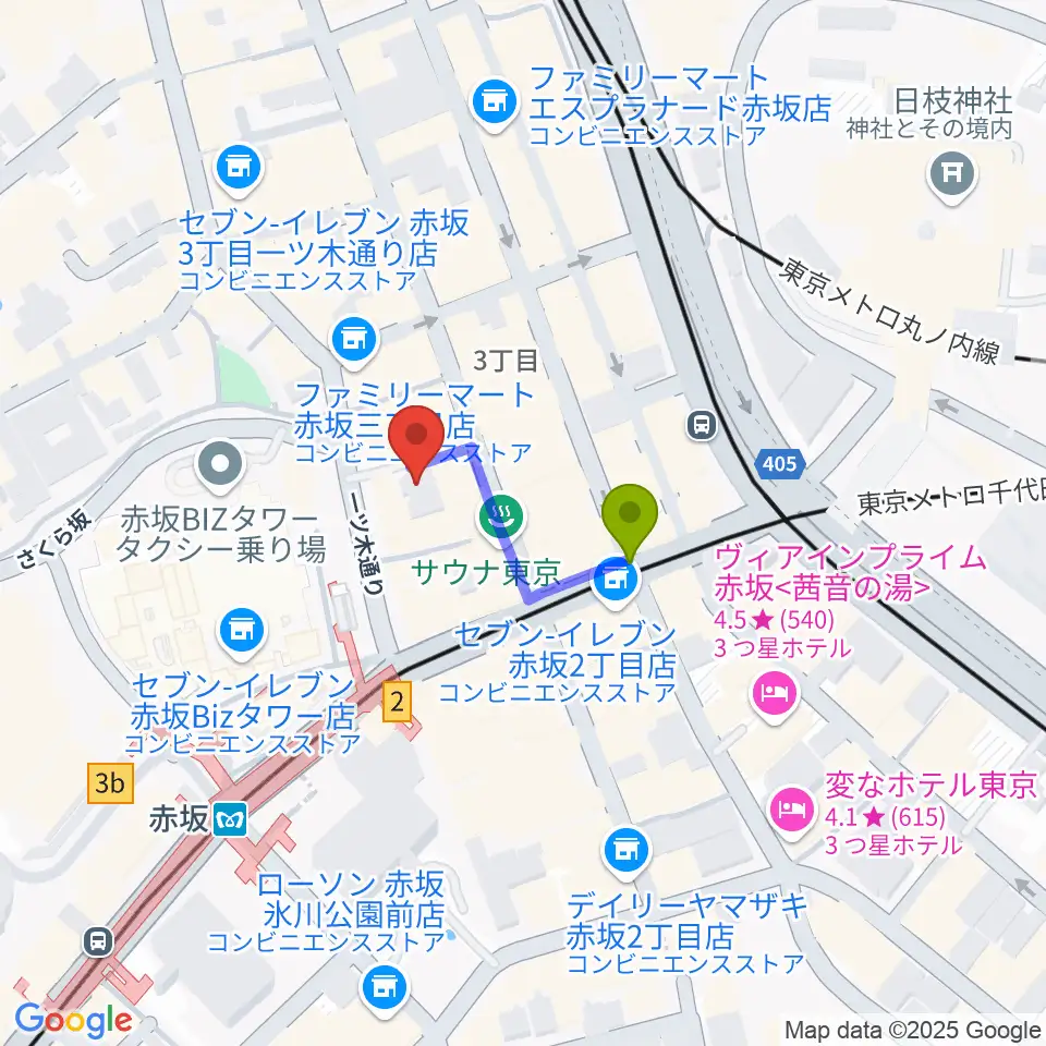 卑弥呼の最寄駅赤坂駅からの徒歩ルート（約2分）地図