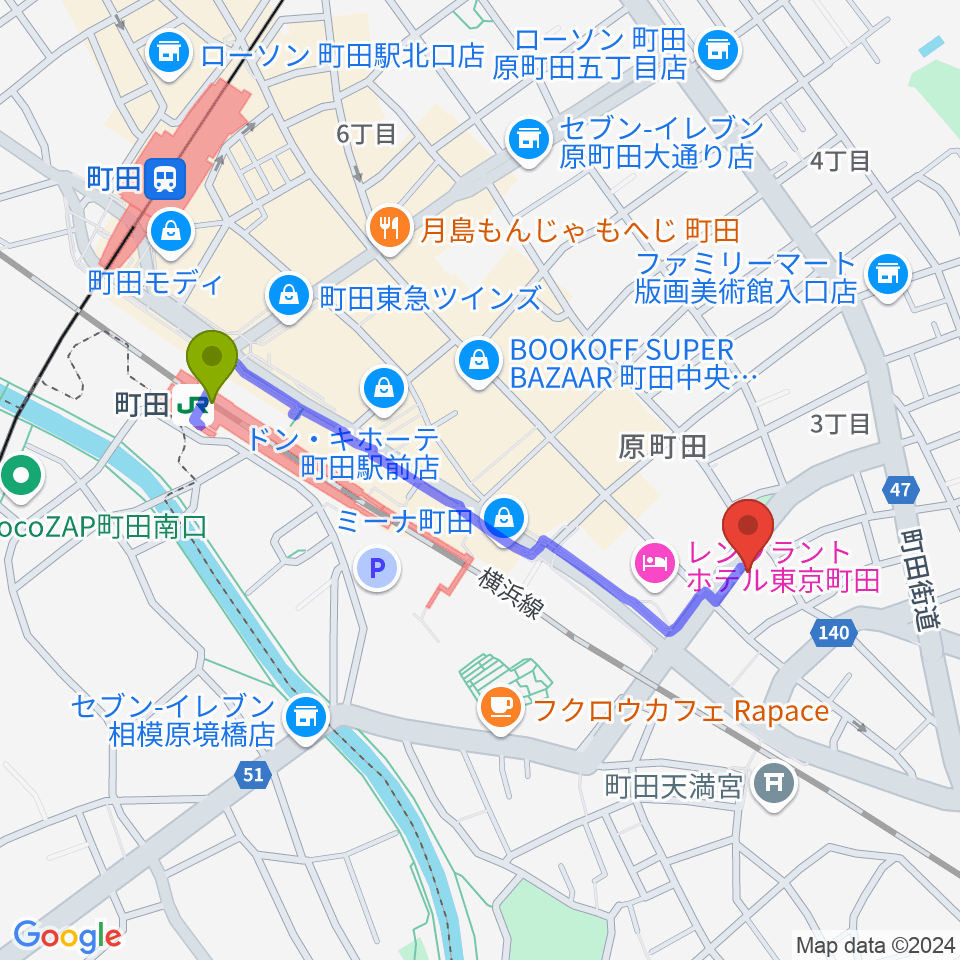 町田アイビーの最寄駅町田駅からの徒歩ルート（約9分）地図