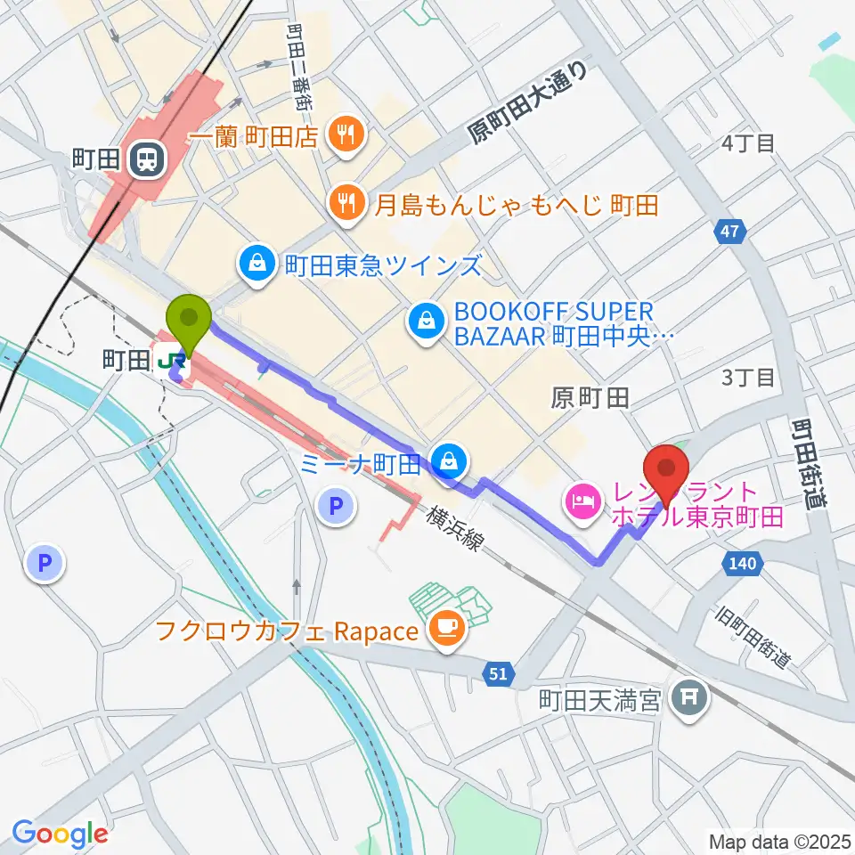 町田アイビーの最寄駅町田駅からの徒歩ルート（約9分）地図