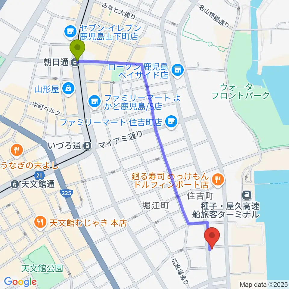 朝日通駅からSitieraホールへのルートマップ地図