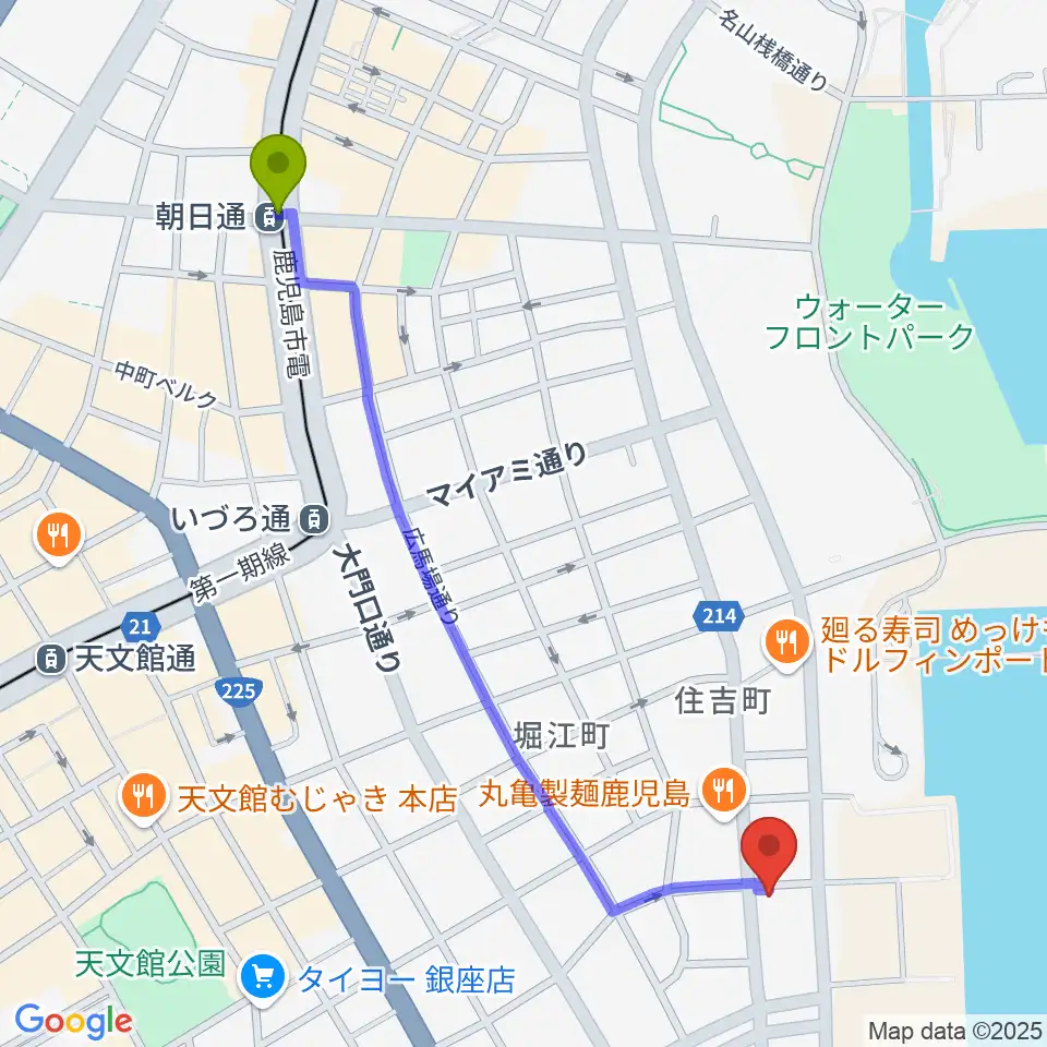 朝日通駅からシティエラへのルートマップ地図