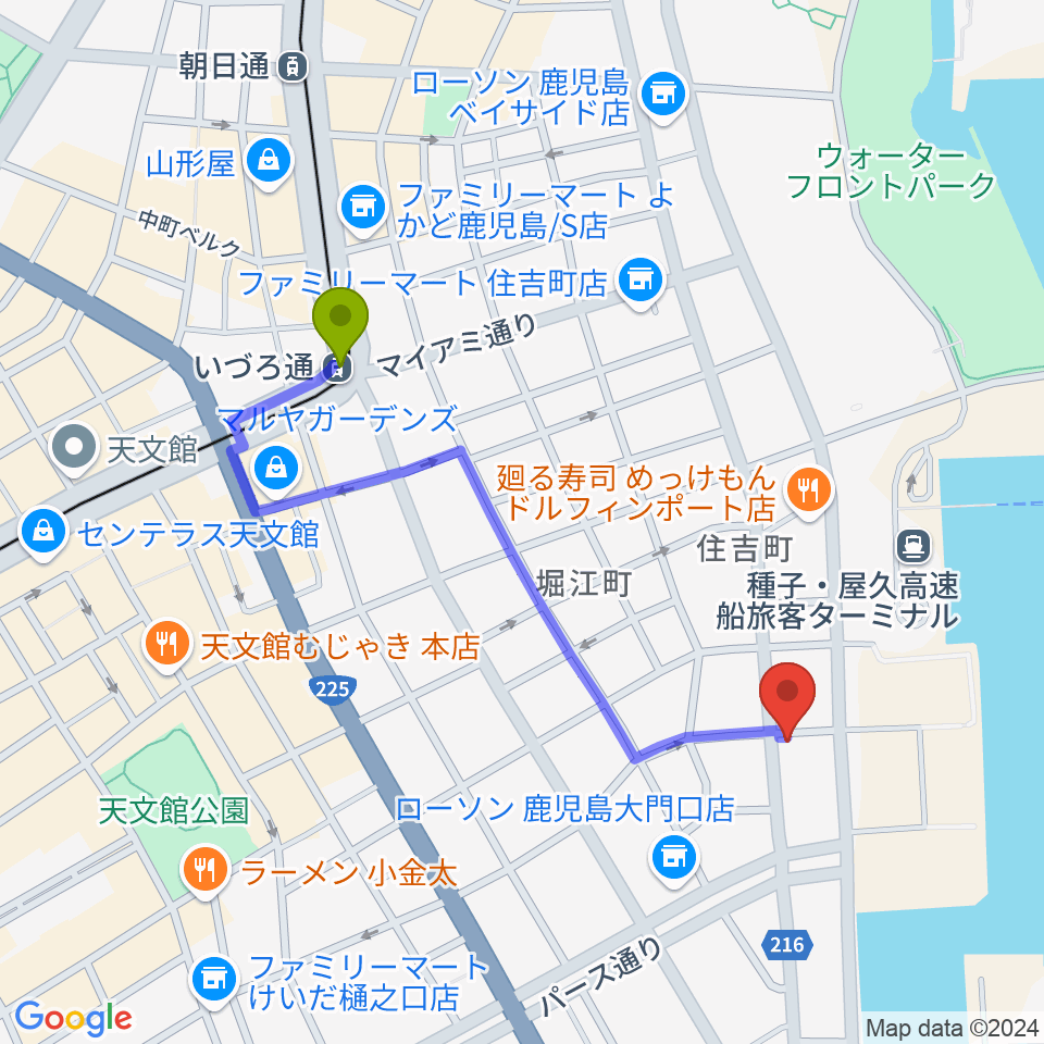 Sitieraホールの最寄駅いづろ通駅からの徒歩ルート（約9分）地図