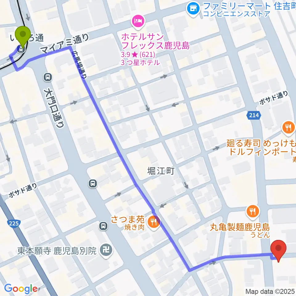 シティエラの最寄駅いづろ通駅からの徒歩ルート（約9分）地図