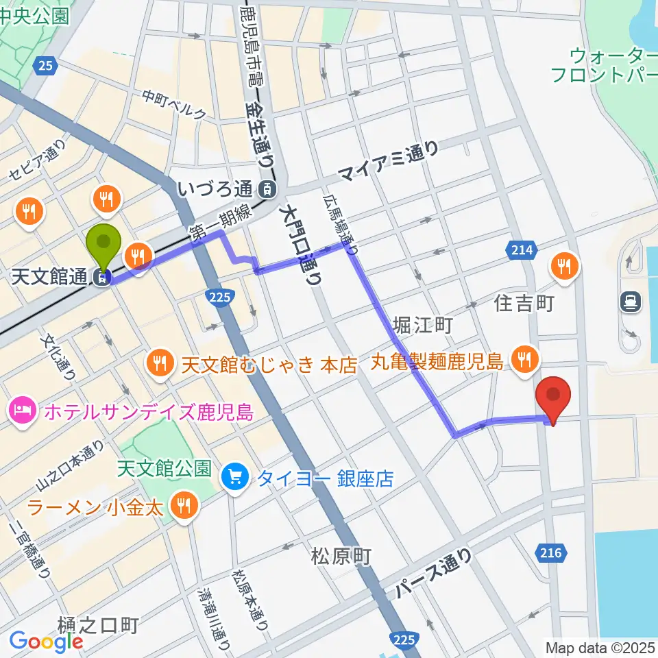 天文館通駅からシティエラへのルートマップ地図
