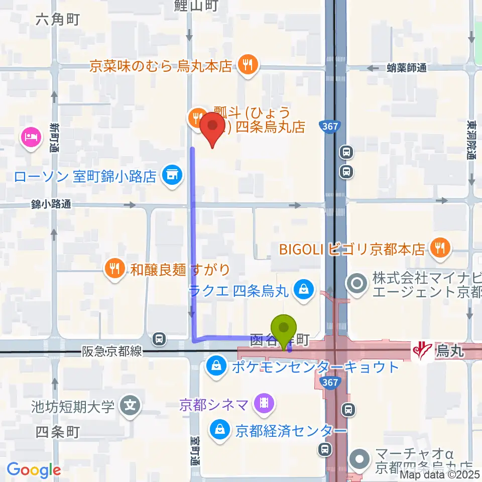 京都芸術センターの最寄駅烏丸駅からの徒歩ルート（約3分）地図