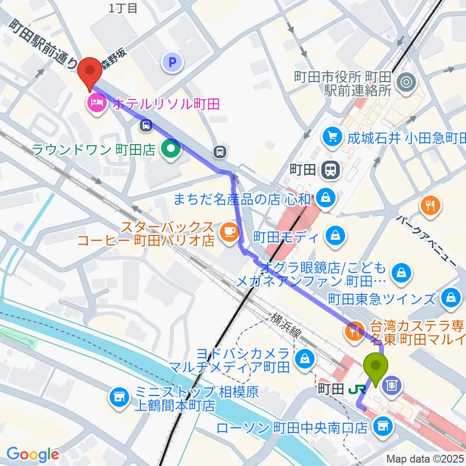 弦楽器工房シゲッティの最寄駅町田駅からの徒歩ルート（約7分）地図