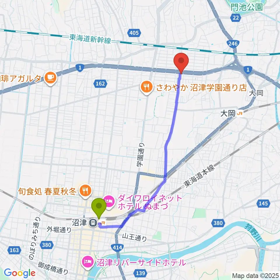 沼津駅からすみやグッディ沼津店へのルートマップ地図