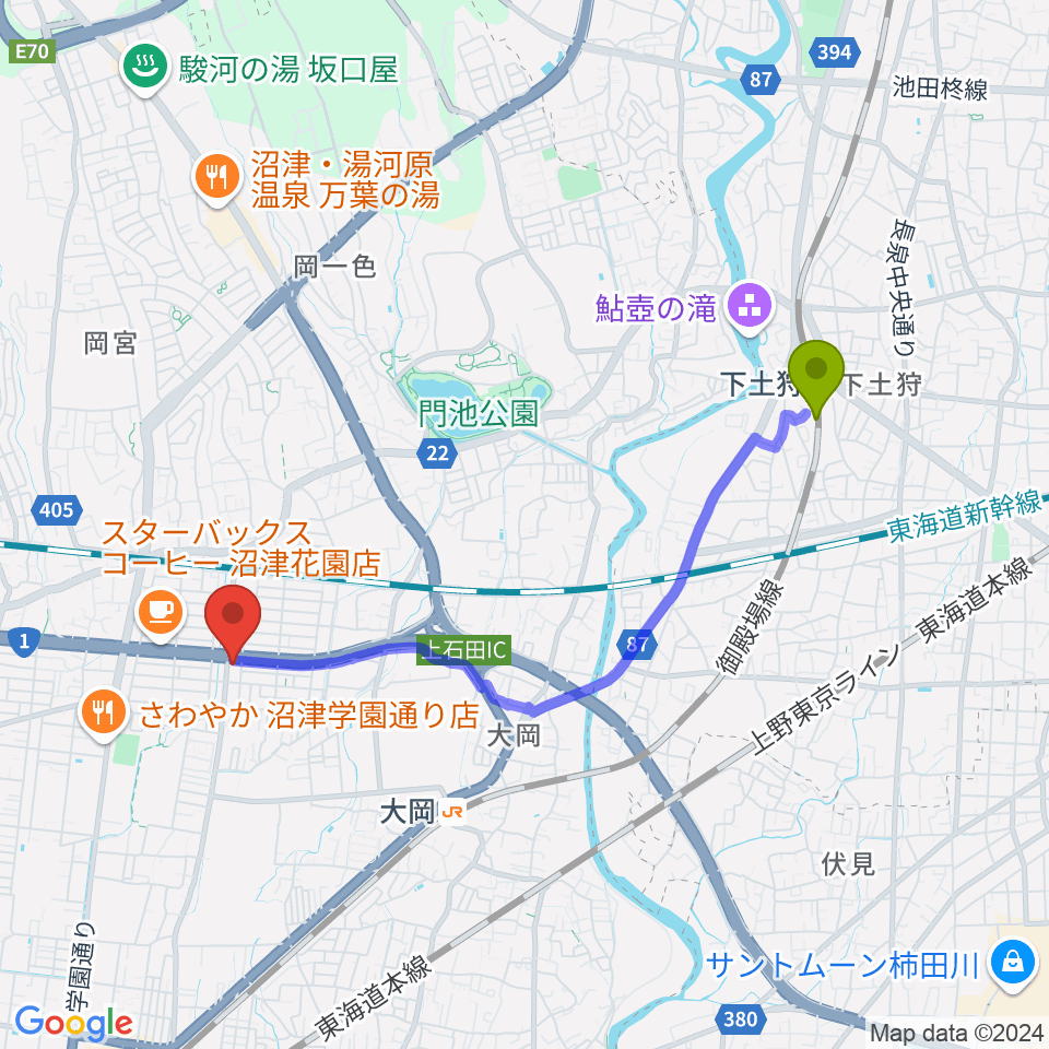 下土狩駅からすみやグッディ沼津店へのルートマップ地図