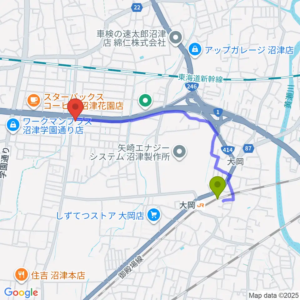 すみやグッディ沼津店の最寄駅大岡駅からの徒歩ルート（約17分）地図