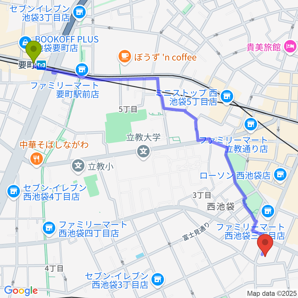 要町駅からとしま産業振興プラザ IKE・Bizへのルートマップ地図