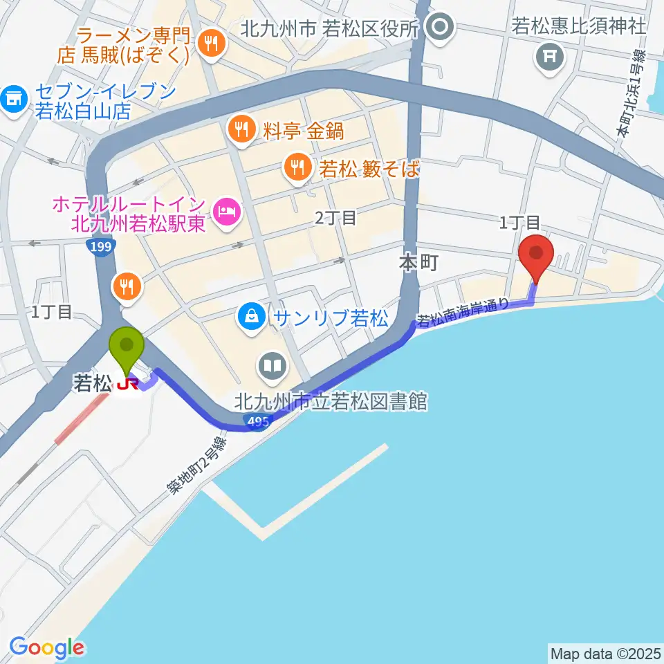 旧古河鉱業若松ビルの最寄駅若松駅からの徒歩ルート（約10分）地図