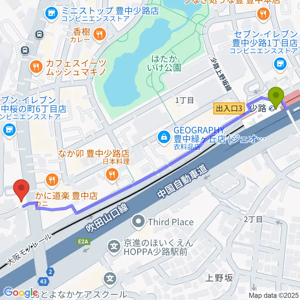 豊中リップセカンドの最寄駅少路駅からの徒歩ルート（約7分）地図