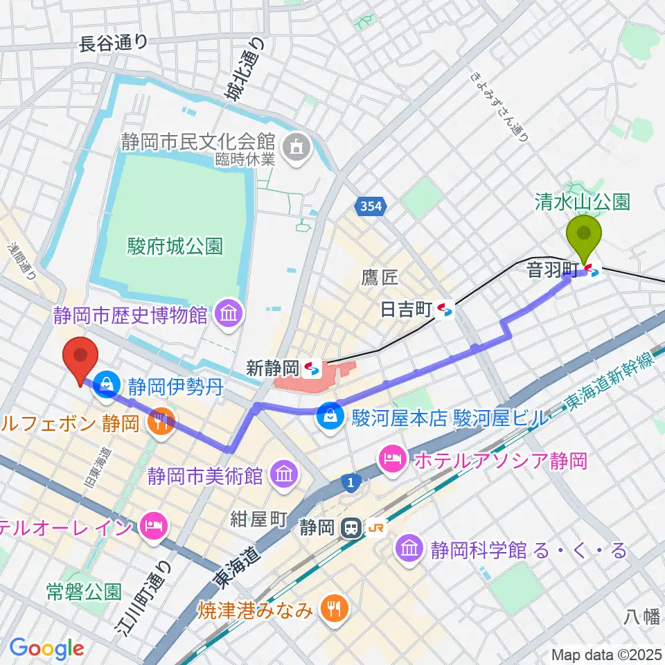 音羽町駅からすみやグッディ本店へのルートマップ地図