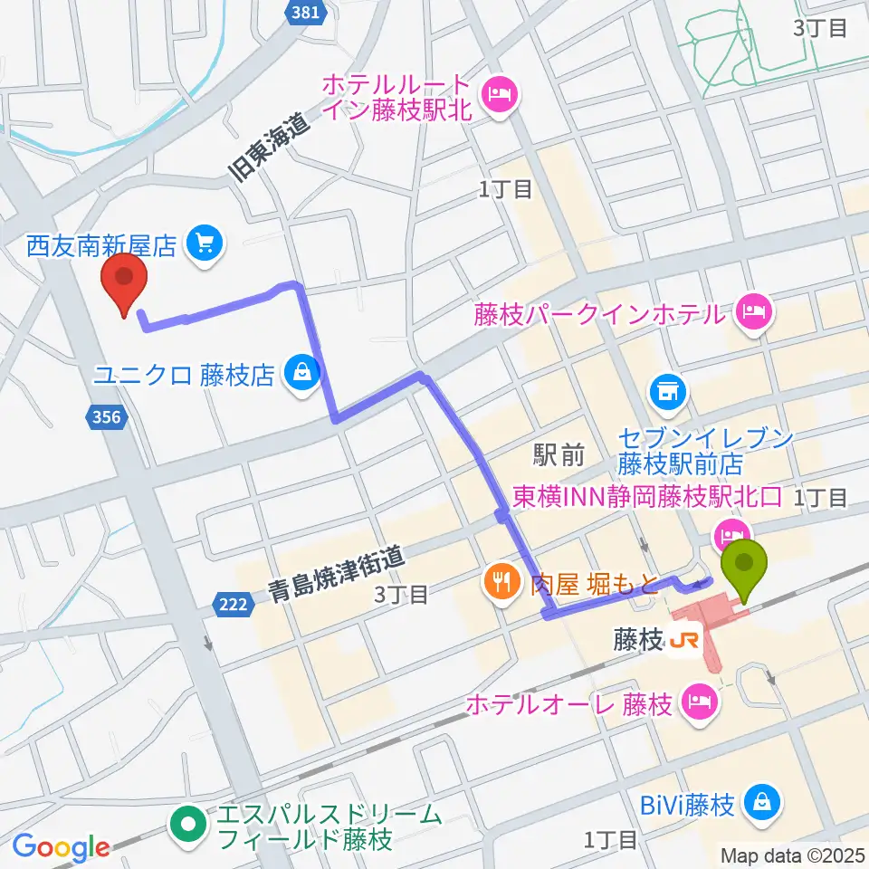 すみやグッディ藤枝店の最寄駅藤枝駅からの徒歩ルート（約12分）地図