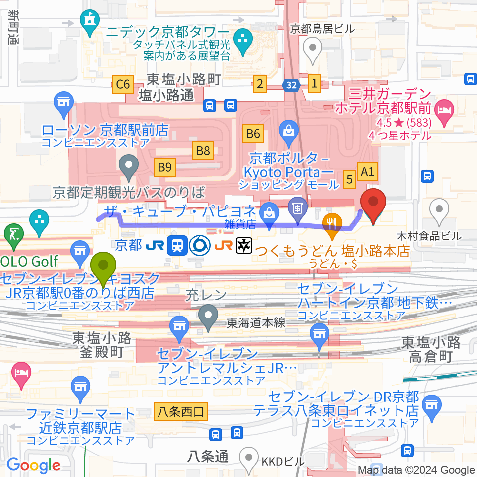 京都劇場の最寄駅京都駅からの徒歩ルート（約5分）地図