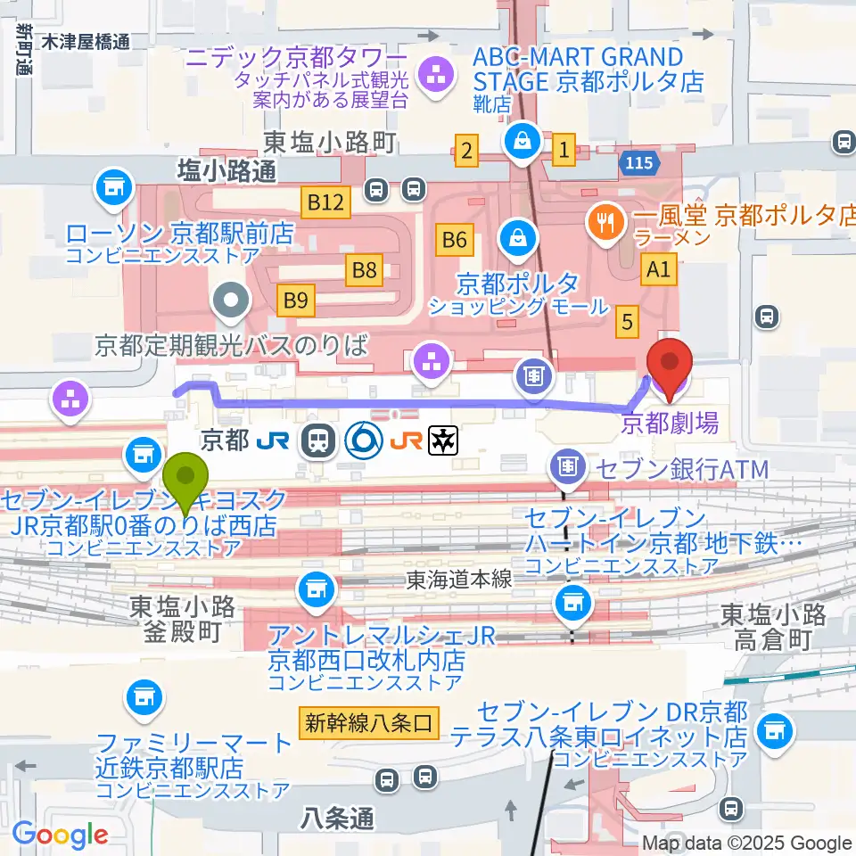 京都劇場の最寄駅京都駅からの徒歩ルート（約5分）地図