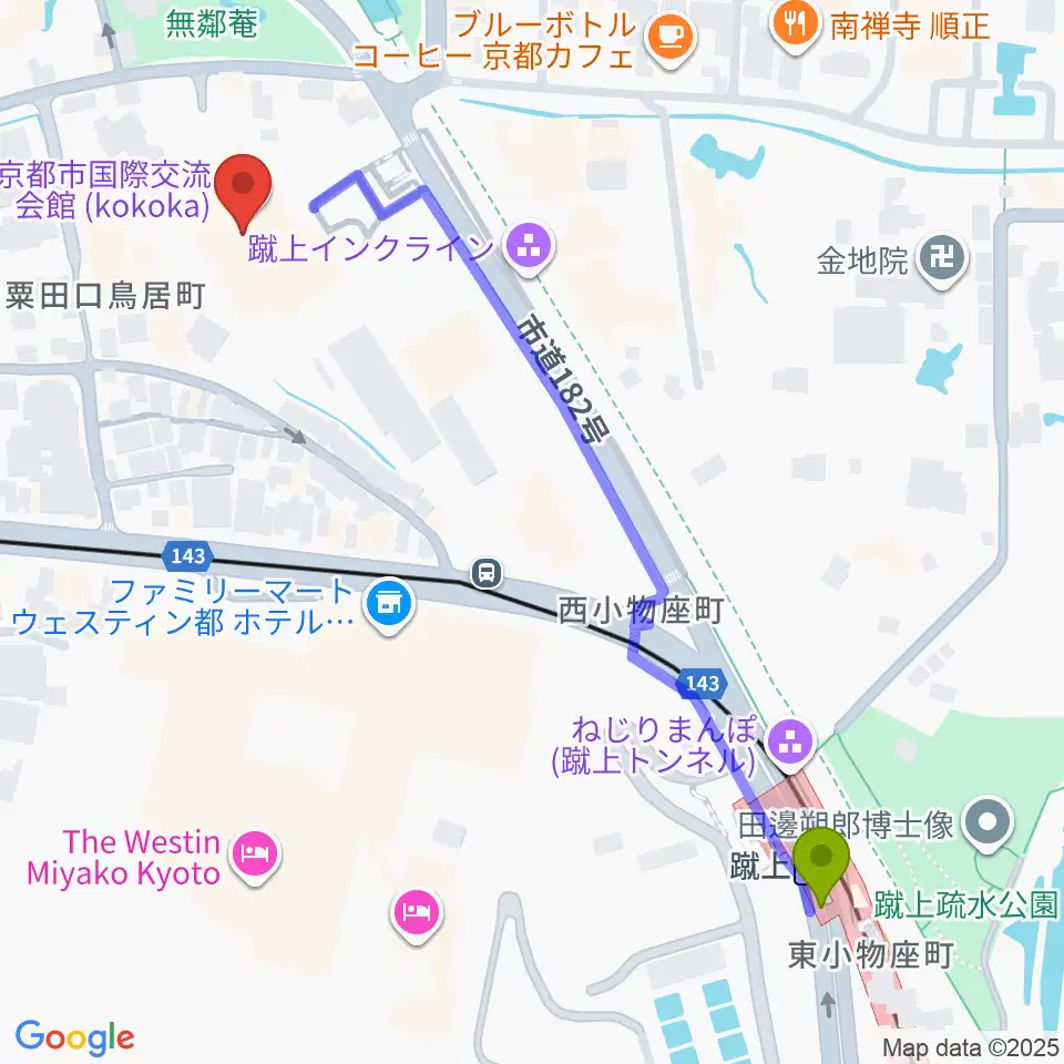 京都市国際交流会館kokokaの最寄駅蹴上駅からの徒歩ルート（約7分）地図