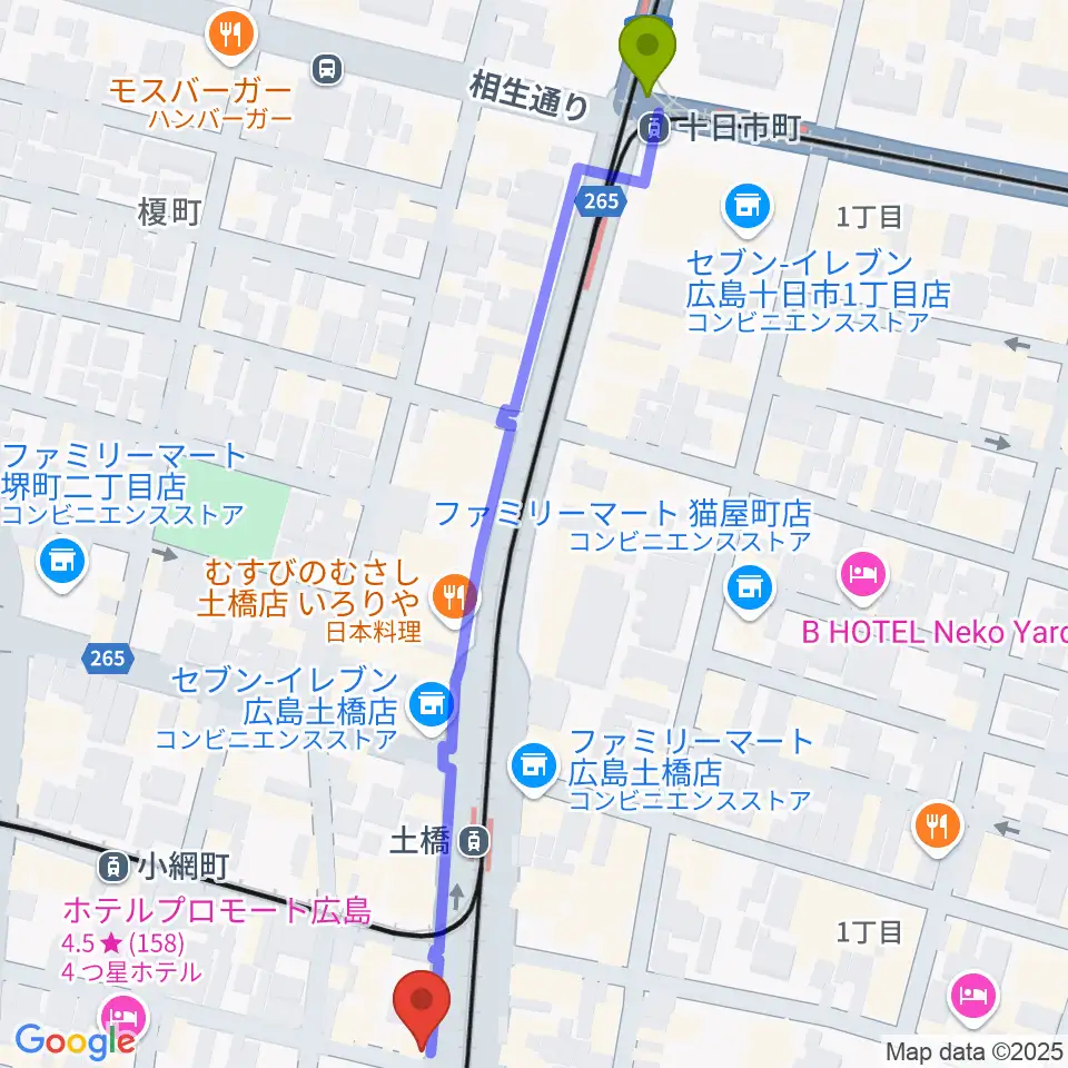十日市町駅からスタジオGへのルートマップ地図