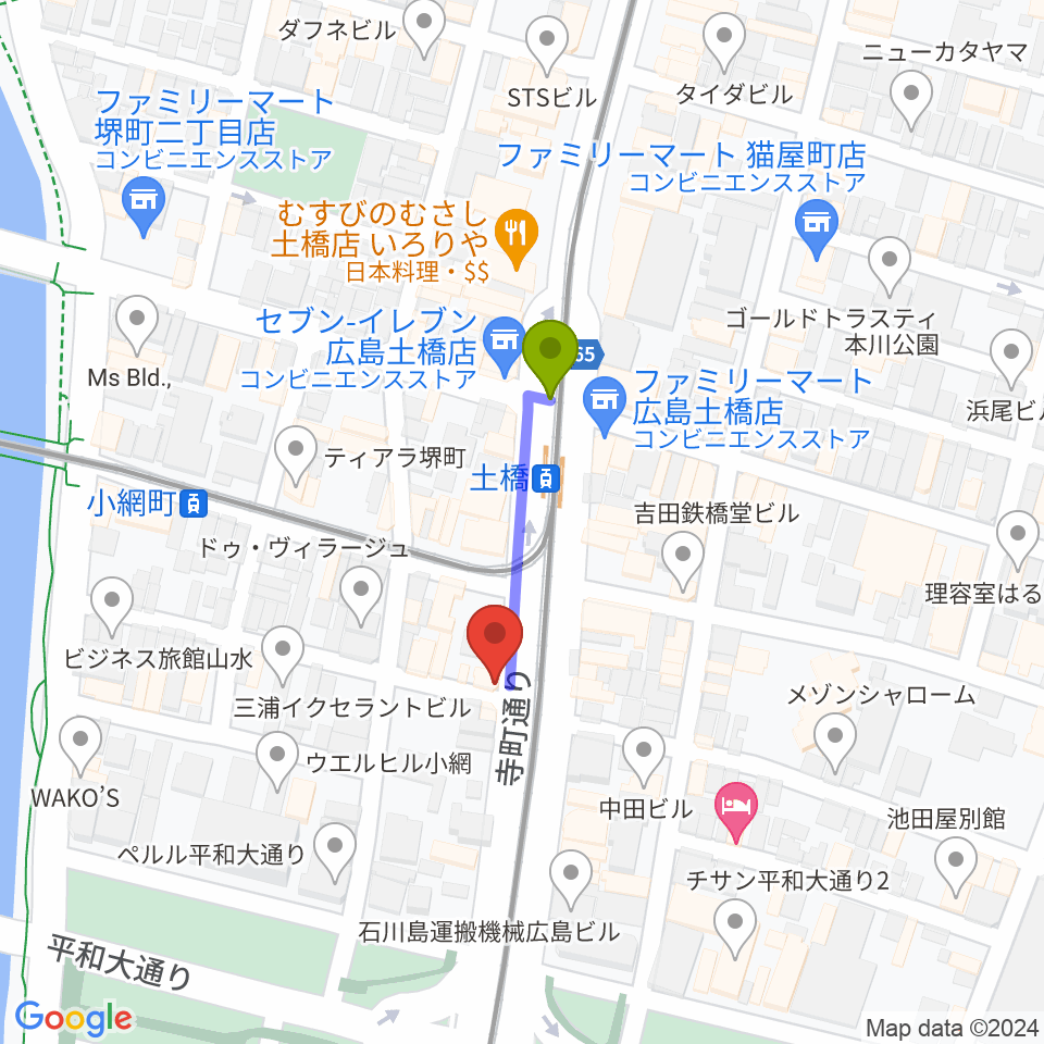 スタジオGの最寄駅土橋駅からの徒歩ルート（約2分）地図