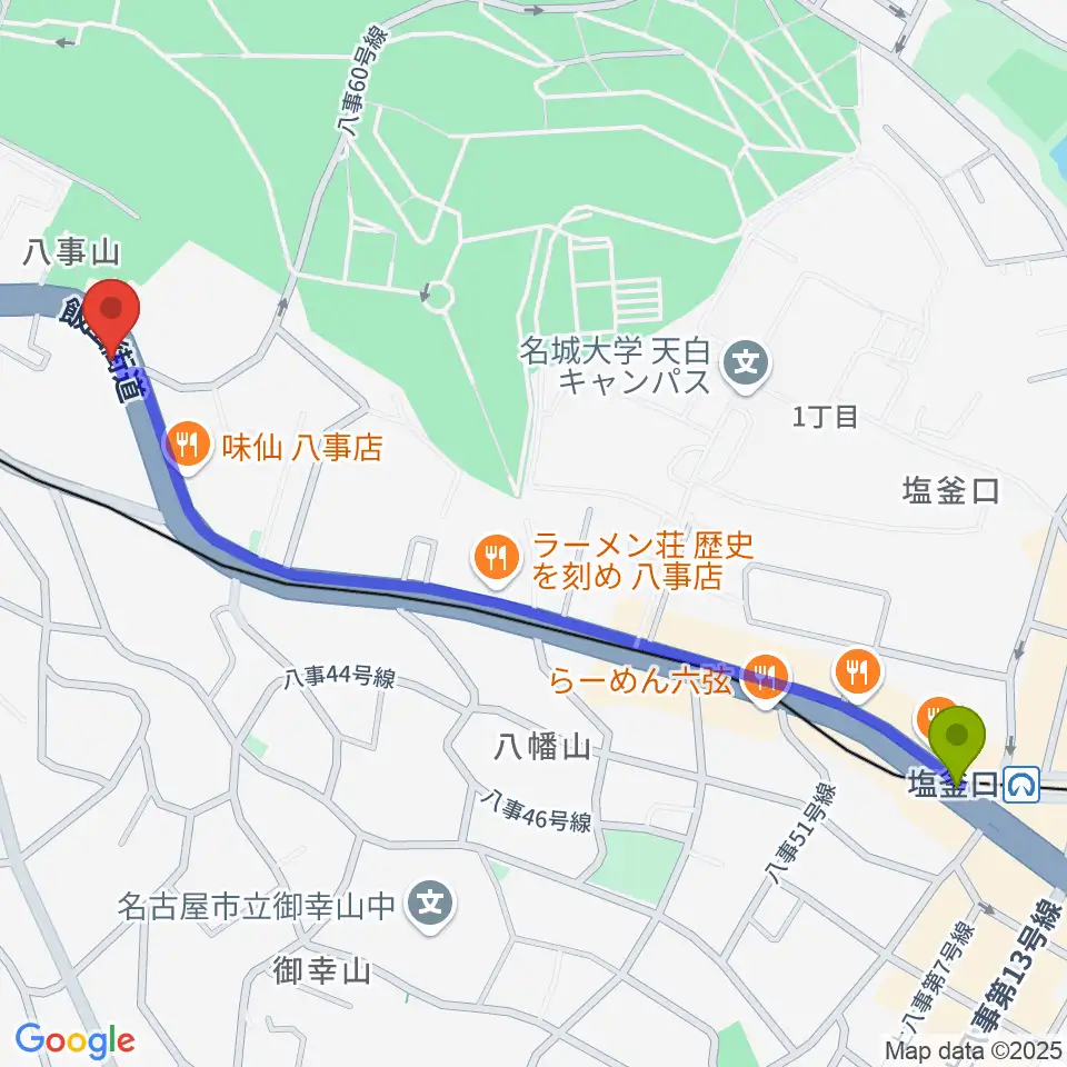 塩釜口駅からサウンドノート名古屋へのルートマップ地図
