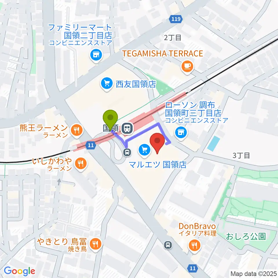 調布カルチャーセンターの最寄駅国領駅からの徒歩ルート（約1分）地図