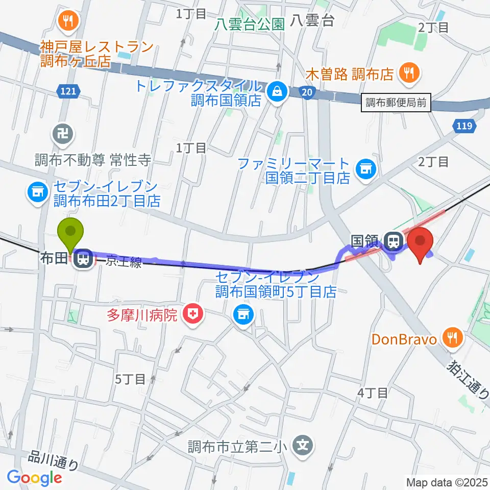 布田駅から調布カルチャーセンターへのルートマップ地図