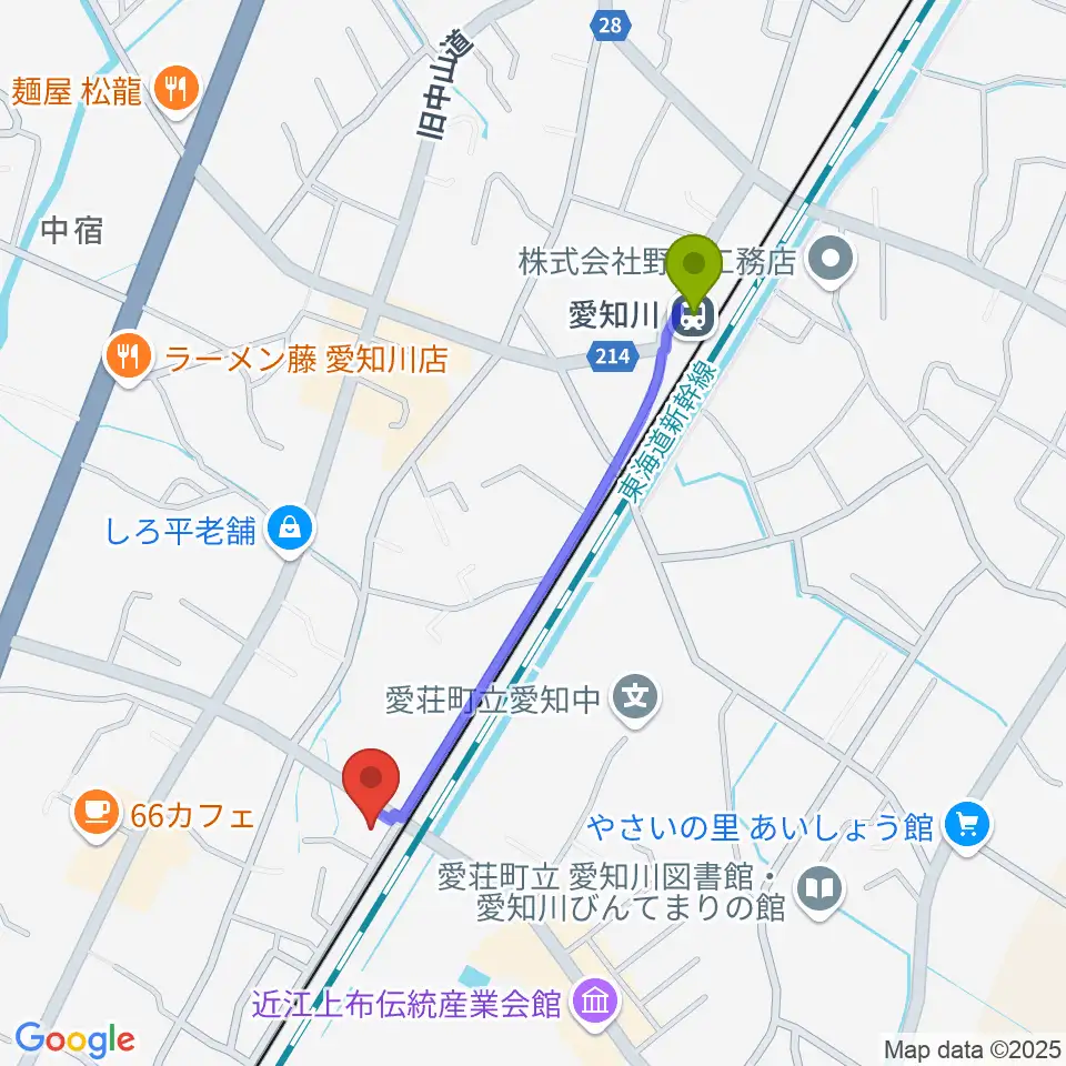 塚本楽器 愛知川店の最寄駅愛知川駅からの徒歩ルート（約9分）地図