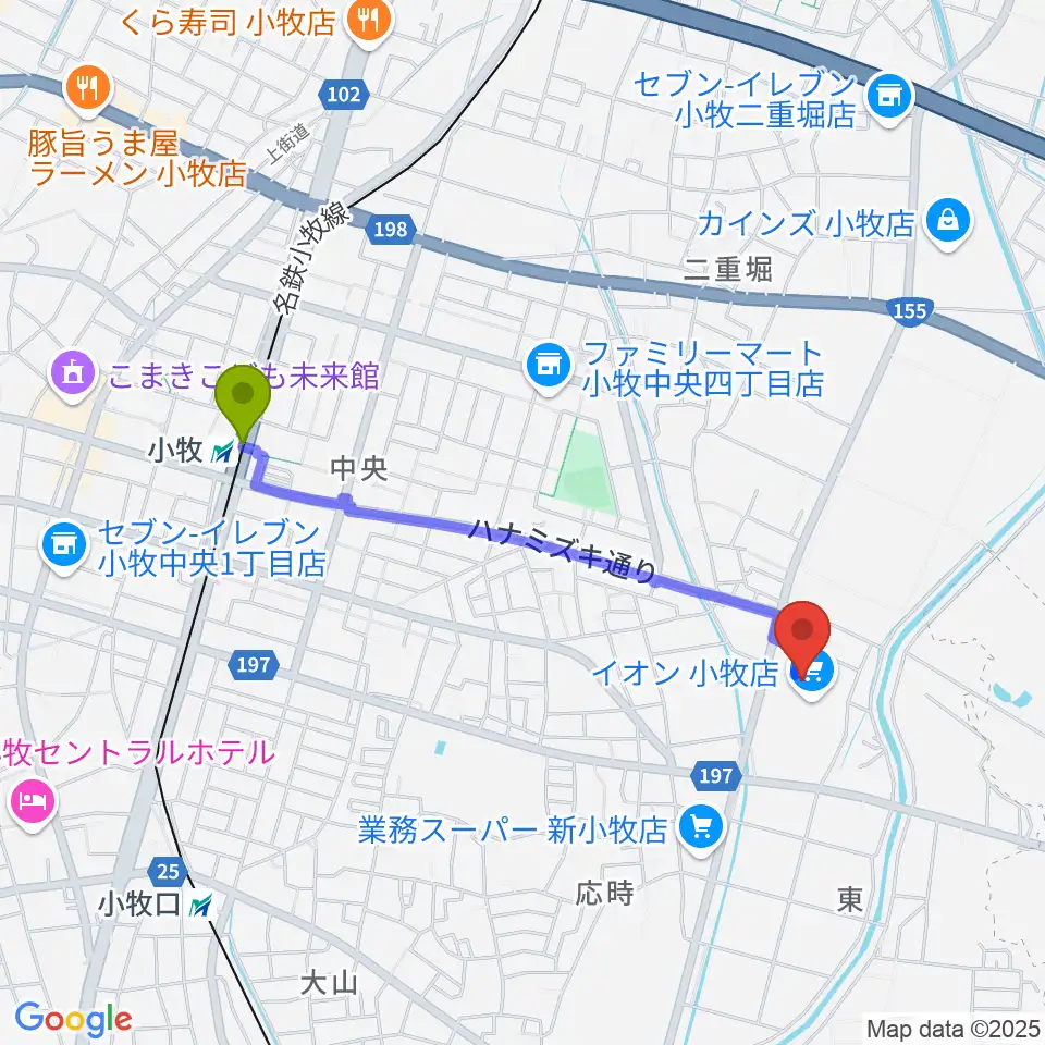 村井楽器小牧店の最寄駅小牧駅からの徒歩ルート（約18分）地図