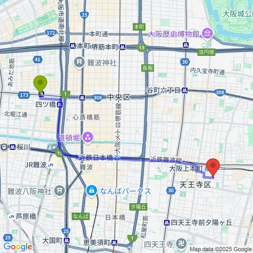 西大橋駅からMUSICA VITA音楽教室へのルートマップ地図