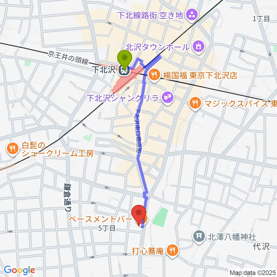 下北沢BASEMENT BARの最寄駅下北沢駅からの徒歩ルート（約9分）地図