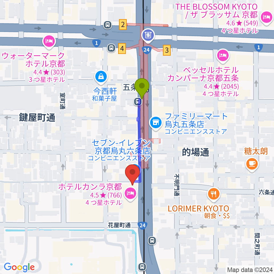 京都 カノン音楽院の最寄駅五条駅からの徒歩ルート（約2分）地図